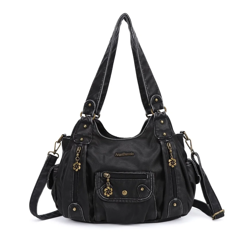 Women Handbags Satchel Top-handle Vintage PU Shoulder Bag 12.5”x4.4” Dumpling Pack Multi-pockets Shoulder Bags Wellet
