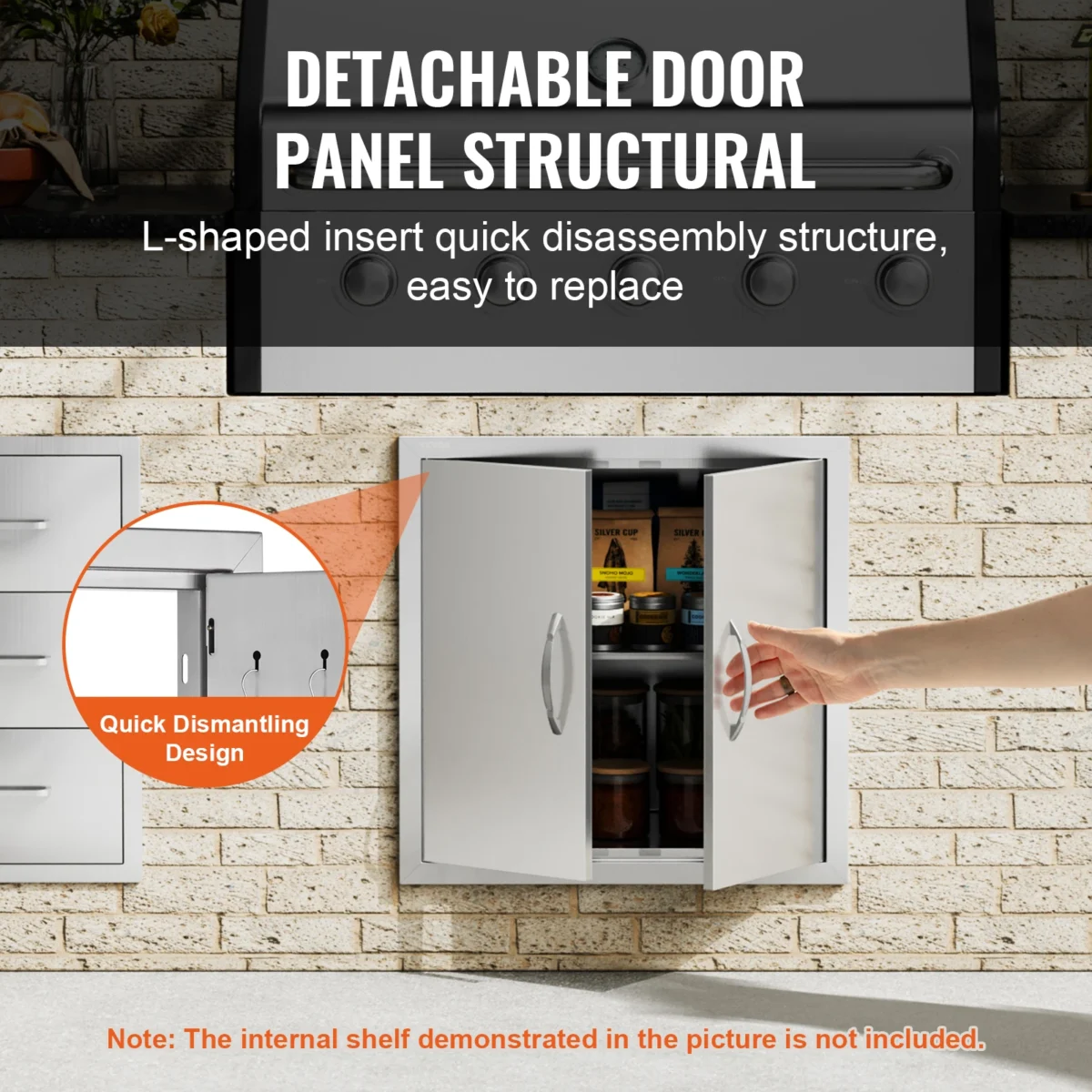 SucceBuy BBQ Access Door Double Outdoor Kitchen Door Stainless Steel Flush Door for BBQ Island Grilling Station Outside Cabinet