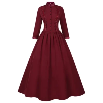 Halloween Medieval Costume for Women Long Vintage Gown with Flared Hem Themed Party Dress