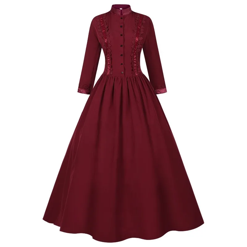 Halloween Medieval Costume for Women Long Vintage Gown with Flared Hem Themed Party Dress