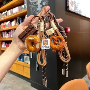 Alternative view of Delicate Bread Woven Rope Keychain Chocolate Anti-lost Bread Keychain Polyester Bagel Bag Pendant Decoration Woven