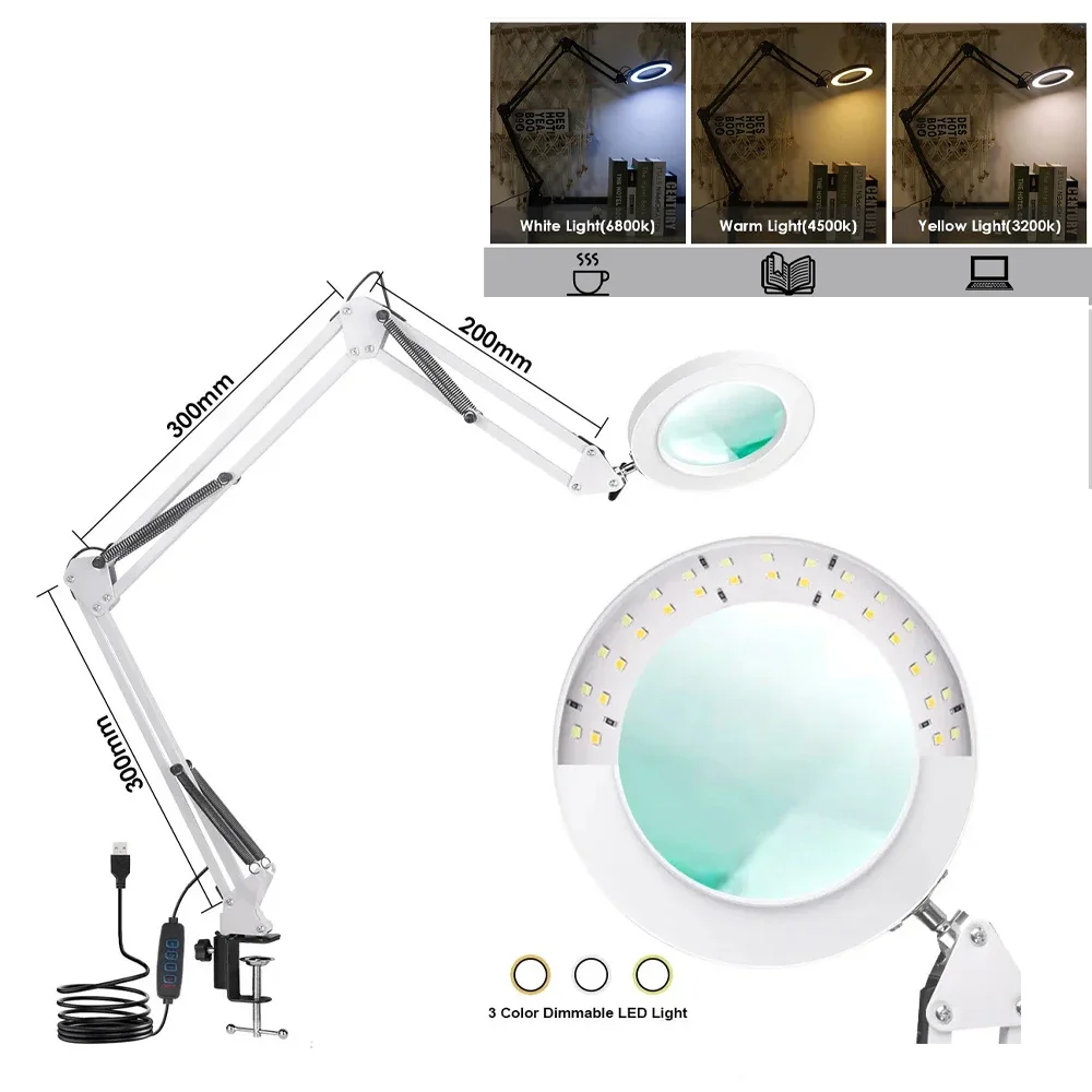 72LED 8X/10X NEW Illuminated Magnifier USB 3 Colors LED Magnifying Glass for Soldering Iron Repair/Table Lamp/Skincare Beauty