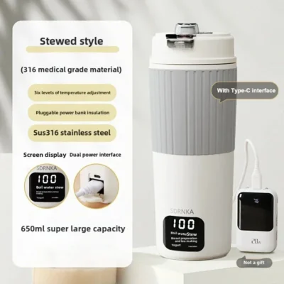 650ml Portable Electric Kettle Travel Boil Water Cup Thermo Pot Smart Teapot Temperature Adjustment Kettle Heating Cup 220V