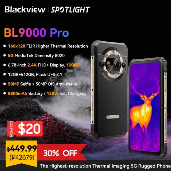 [World Premiere] Blackview BL9000 PRO 5G Rugged Smartphone 6.78'' FHD 12GB 512GB Infrared Imaging Camera FLIR 8800mAh Android 14