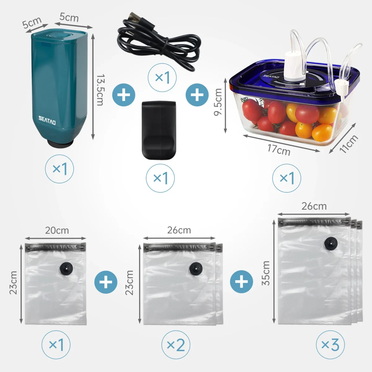 Reusable Vacuum Food Storage Zipper Bags Set Electric Handheld Vacuum Sealer Pump Sous Vide Bags USB Rechargeable BPA Free