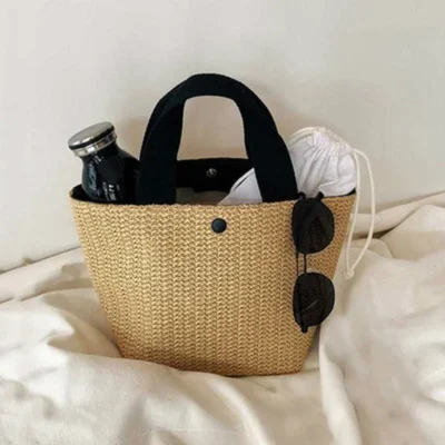 1 Pcs Casual Rattan Women Handbags Summer Beach Straw Bags Wicker Woven Female Totes Large Capacity Lady Buckets Travel Bag