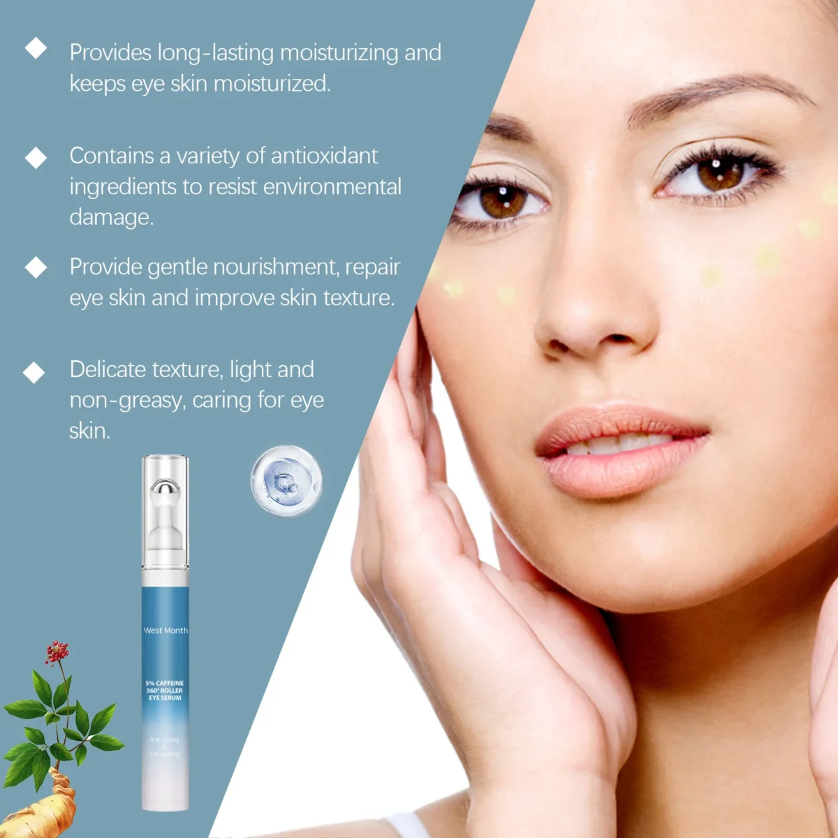 West&Month Eye Serum Roller Ball Remove Dark Circles Fine Line Lifting Puffiness Reduce Wrinkles Eye Bag Massage Korean Skincare