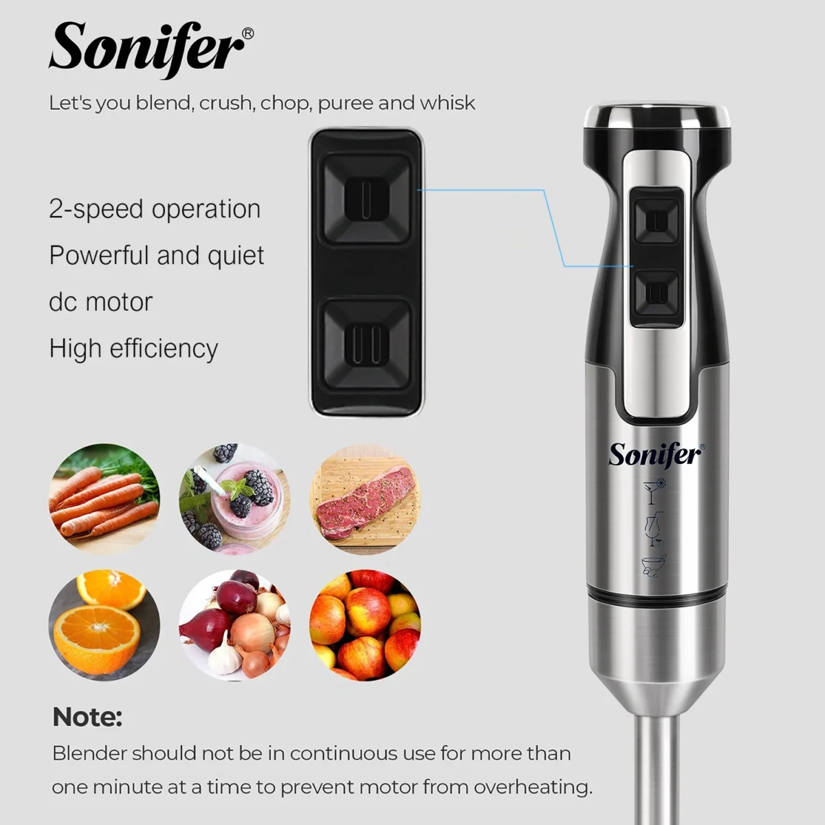 500W Hand Blender Immersion Electric Food Mixer Ice Crushing Kitchen Vegetable Meat Grinder Chopper Whisk Fruit Stirring Sonifer