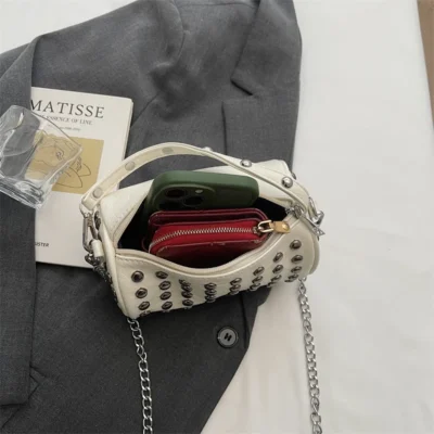 Retro Rivet Crossbody Bag For Women 2026 Boho Clutch Bag Black Handbag Lady Girls Shoulder Phone Purse Small Round Bag Black