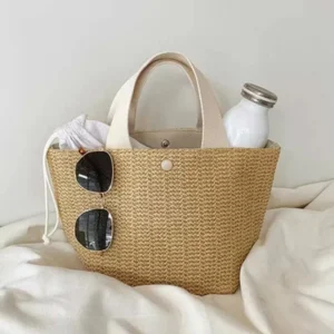 1 Pcs Casual Rattan Women Handbags Summer Beach Straw Bags Wicker Woven Female Totes Large Capacity Lady Buckets Travel Bag