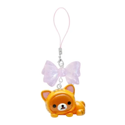 Cute Rilakkuma Korilakkuma Bear Pink Bow Cat Mascot Keychain PVC Bead Strap Keyring Keyholder Bag Pendant Phone Chain Toy