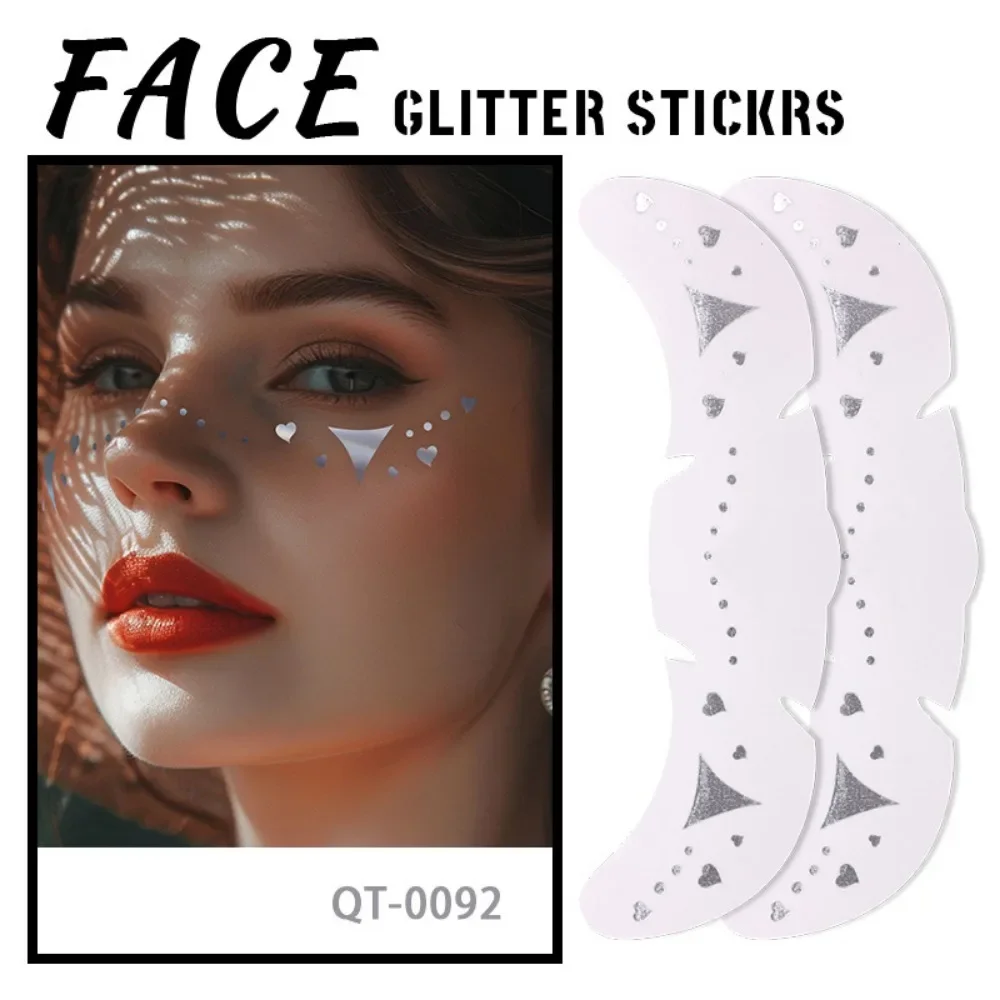 6Pcs/Set Glitter Skincare Freckles Face Tattoo Sparkle Temporary Tattoo Bow Love Kiss Makeup Patch Valentine's Day Face Tattoo