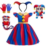 Halloween Amazing  Digital Circus Pomni Cosplay Costume Carnival Fancy Red Blue Clown Dress Up Disguise Joker Headwear