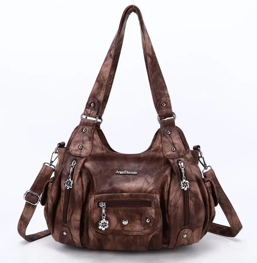 Women Handbags Satchel Top-handle Vintage PU Shoulder Bag 12.5”x4.4” Dumpling Pack Multi-pockets Shoulder Bags Wellet