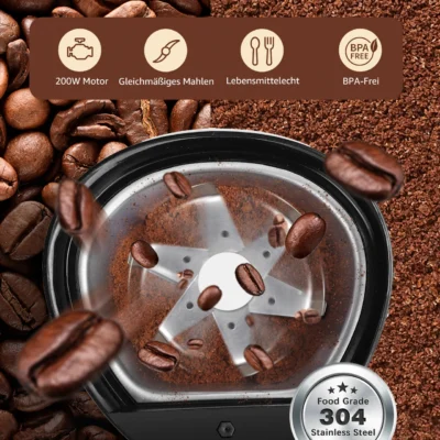 Aigostar Electric Coffee Grinder Spice Mill Coffee Grinder for Coffee Beans, Grains, Spices and Nuts, Stainless Steel Blade, 60g