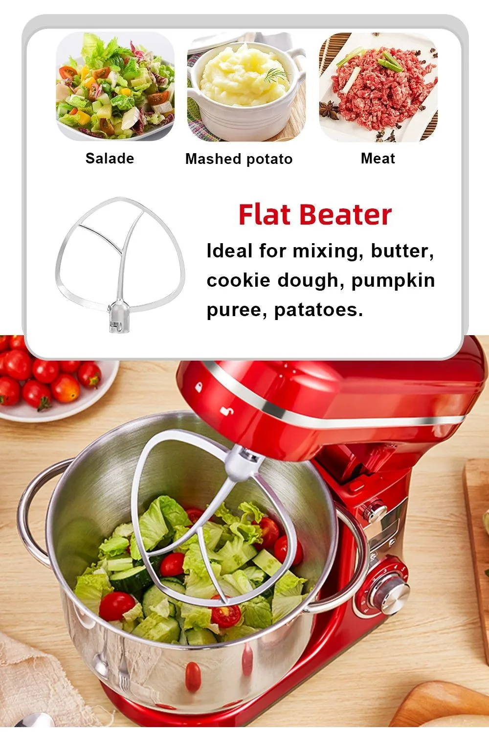 BioloMix BM601 1200W Kitchen Food Stand Mixer, Cream Egg Whisk, Cake Dough Kneader, 6L Capacity, Stainless Steel Bowl