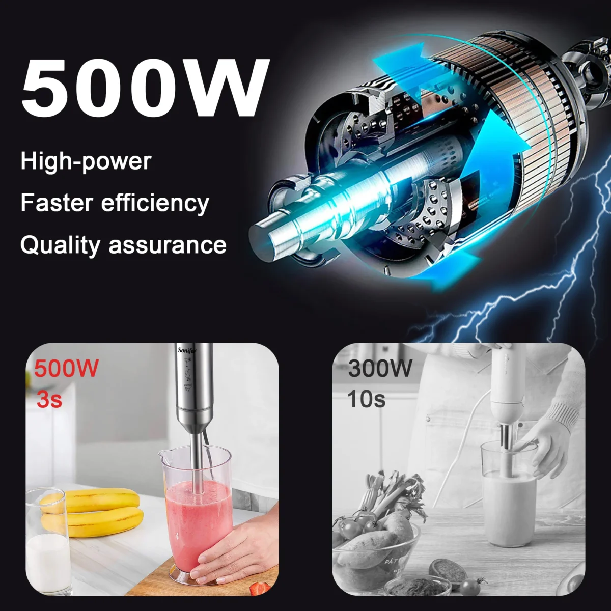500W Hand Blender Immersion Electric Food Mixer Ice Crushing Kitchen Vegetable Meat Grinder Chopper Whisk Fruit Stirring Sonifer