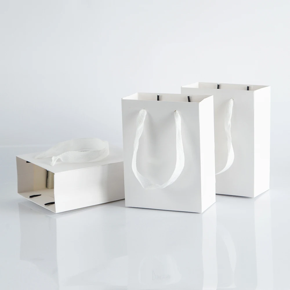 10pack Paper Bags with Ribbon Rope Kraft Handle  Take Away Wedding Birthday Party Shopping Packaging Bag Packaging