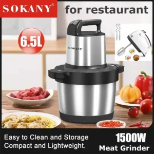 Food Processor 6.5L Electric Meat Grinders Stainless Steel Vegetable Slicer Chopper Crusher Kitchen Blenders Home Appliance