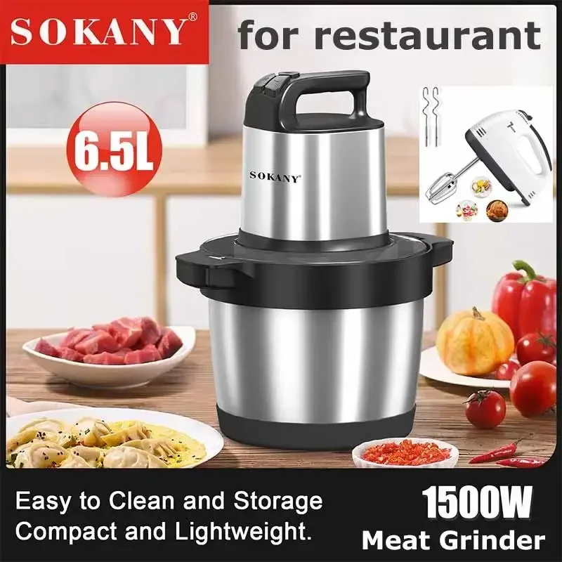 Food Processor 6.5L Electric Meat Grinders Stainless Steel Vegetable Slicer Chopper Crusher Kitchen Blenders Home Appliance