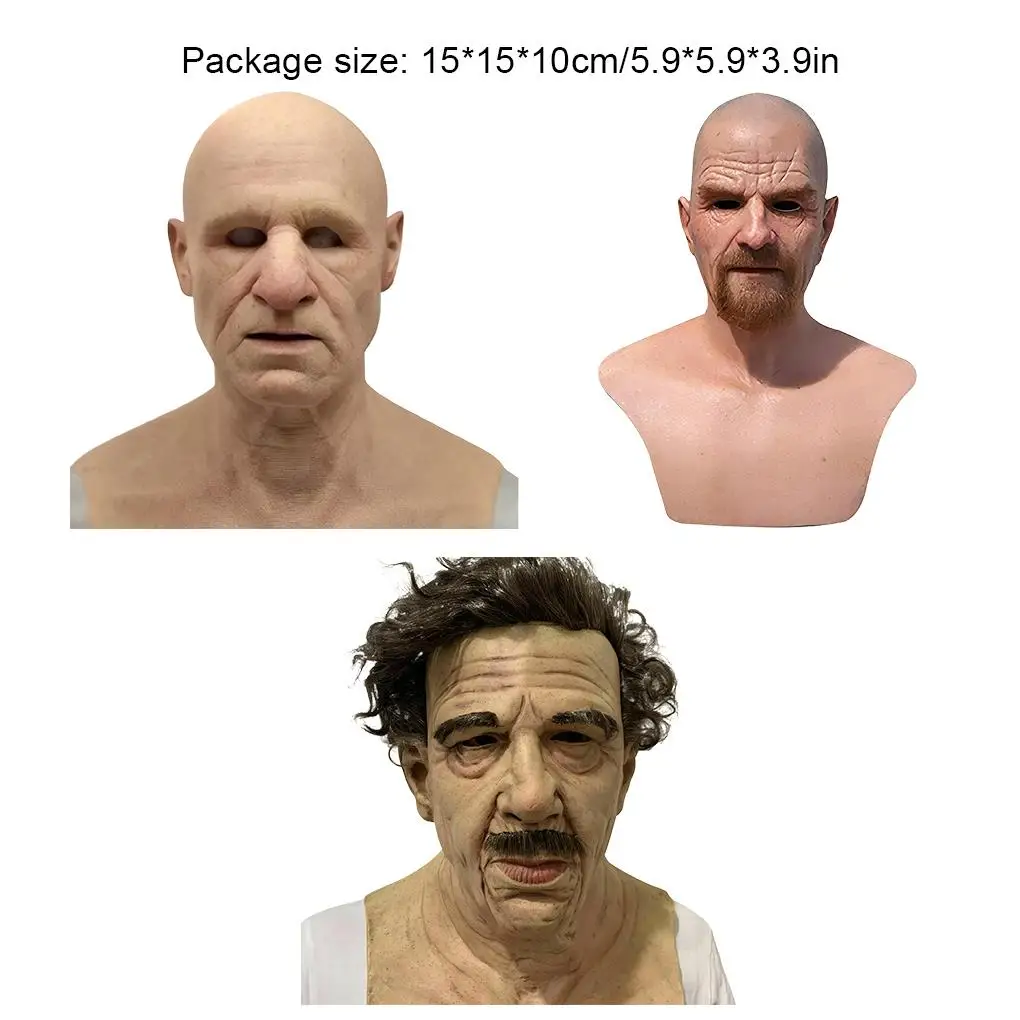 Old Man Mask Halloween Party April Fool’s Day Wrinkle Full for Head Mask Face Mask Party Supplies Thriller Cosplay Prop