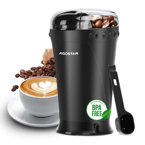 Aigostar Electric Coffee Grinder Spice Mill Coffee Grinder for Coffee Beans, Grains, Spices and Nuts, Stainless Steel Blade, 60g