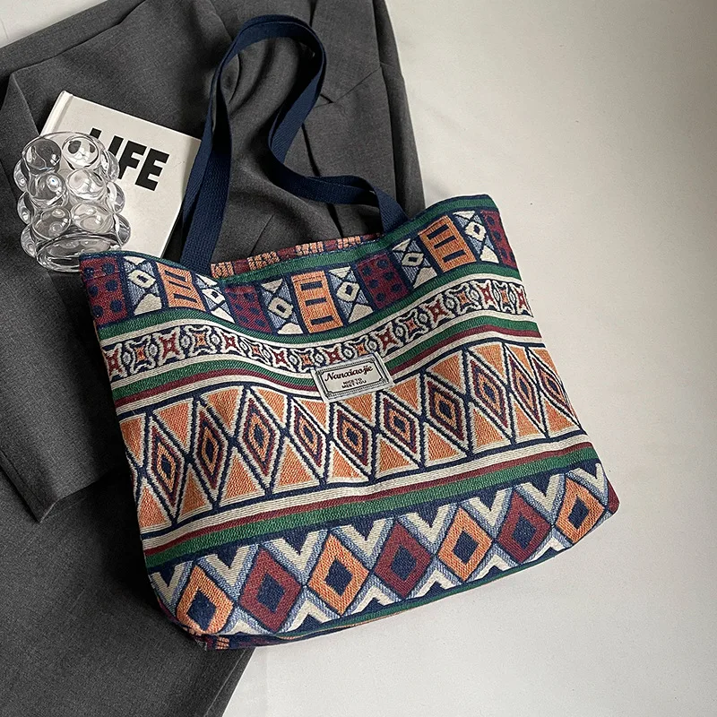 Large-Capacity Canvas Women's Tote Bag Retro Versatile Single-Shoulder Commuting Mommy Handbag Designer Bucket Bag 2025