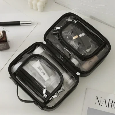 Waterproof PU Makeup Bag Transparent Wash Bags Women Casual Portable Travel Skincare Storage Organizer Make Up Toiletry Bag
