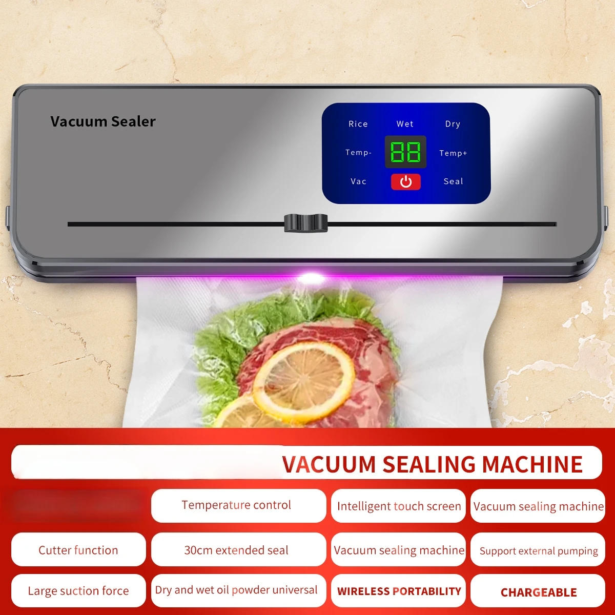Vacuum sealing machine, portable USB rechargeable battery, comes with 10 vacuum bags, for food vacuum preservation