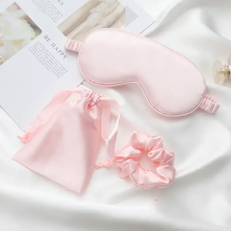 3Pcs Set Women Imitated Silk Sleep Eye Mask Eye Patches Face Mask Eyeshade Blindfold Travel Rest Eye Cover Night Eyeshade
