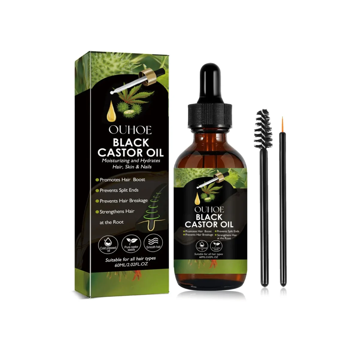 Black Castor Oil Natural Hair Growth Eyebrow Scalp Treatment Dense Strengthen Repair Nourish Moisturize Lashes Regrowth Essence