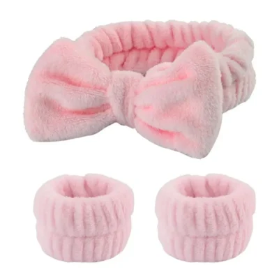 Spa Headband with Wrist Towels for Face Washing Set Elastic Bow Headbands with Highly Absorbent Wristbands for Shower Skincare