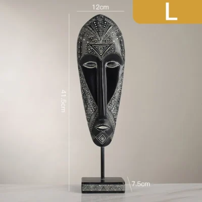 African Style Face Mask Ornament Sculpture Decoration Resin Arts And Crafts Originality Pattern Carving Retro With Base For Home