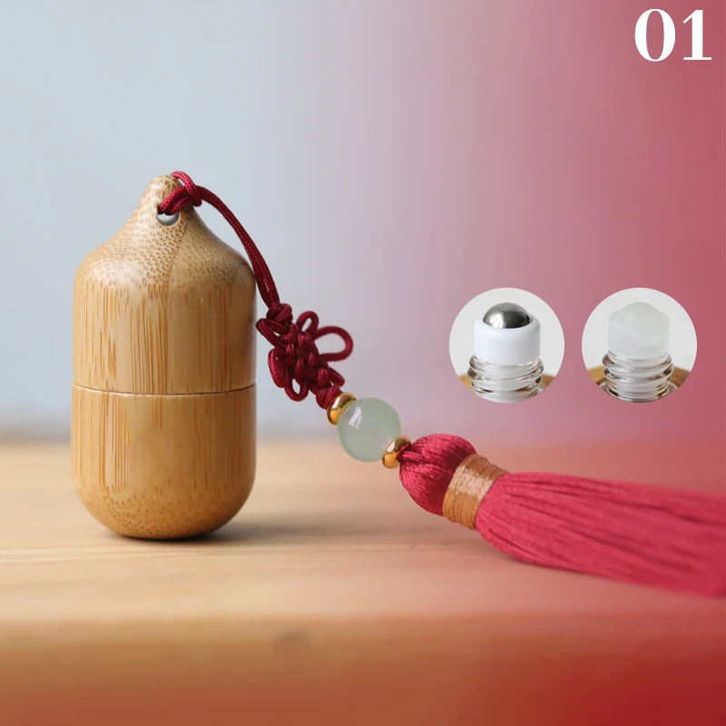 1ml Bamboo Roller Empty Bottle Skincare Containers Ancient Style Roll On Bottles Small Perfume Essential Oil