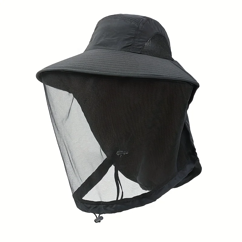 UV Protection Hat with Face Mask Breathable Insect Protection Wide Brim Fishing Hat Outdoor Sport Nature Hiking Camping Mesh Hat