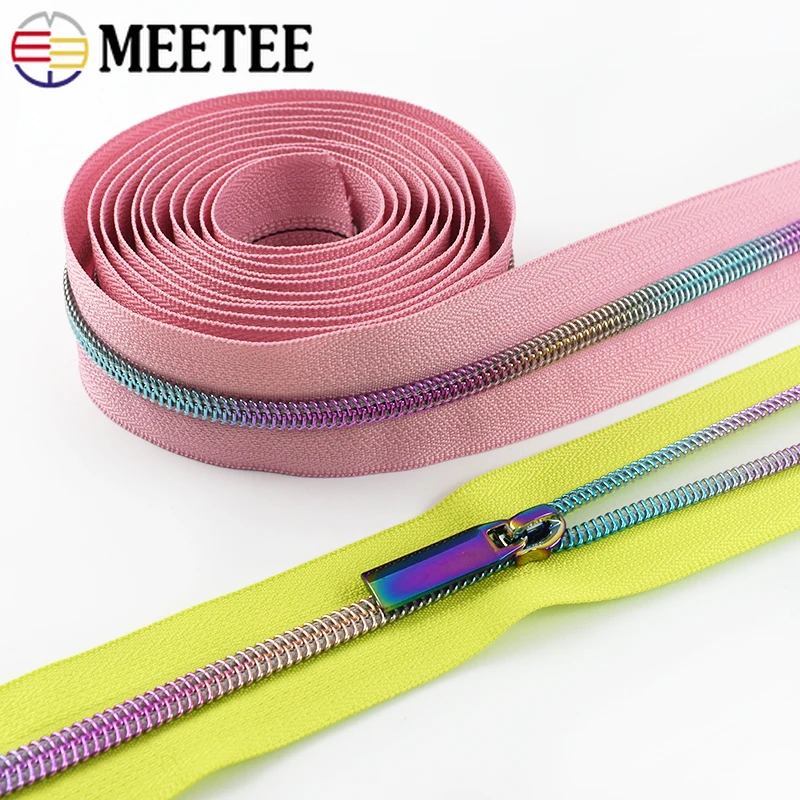 2/5/8/10M 5# Meetee Sewing Nylon Zipper Tape Clothes Zippers Puller Head Bag Jacket Zip Coil Closure Replace Repair Accessories
