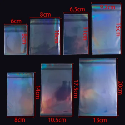 50pcs Transparent Holographic Laser Self Adhesive Bag Aurora Color Pouches for DIY Jewelry Badge Gift Package Storage Bags