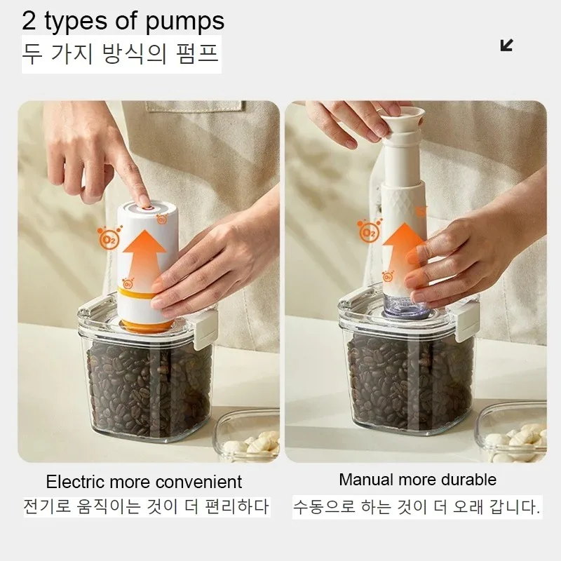 Plastic Vacuum Sealed Tank Electric Coffee Vacuum Container Kitchen Food Grains Candy Storage Box Fresh-keeping Tea Canister