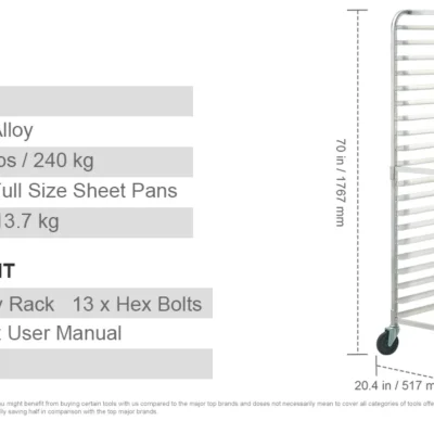 SucceBuy 10/20 Sheet Bun Pan Rack Commercial Bakery Racks with Brake Wheels Aluminum Racking Trolley Storage for Bread Baking
