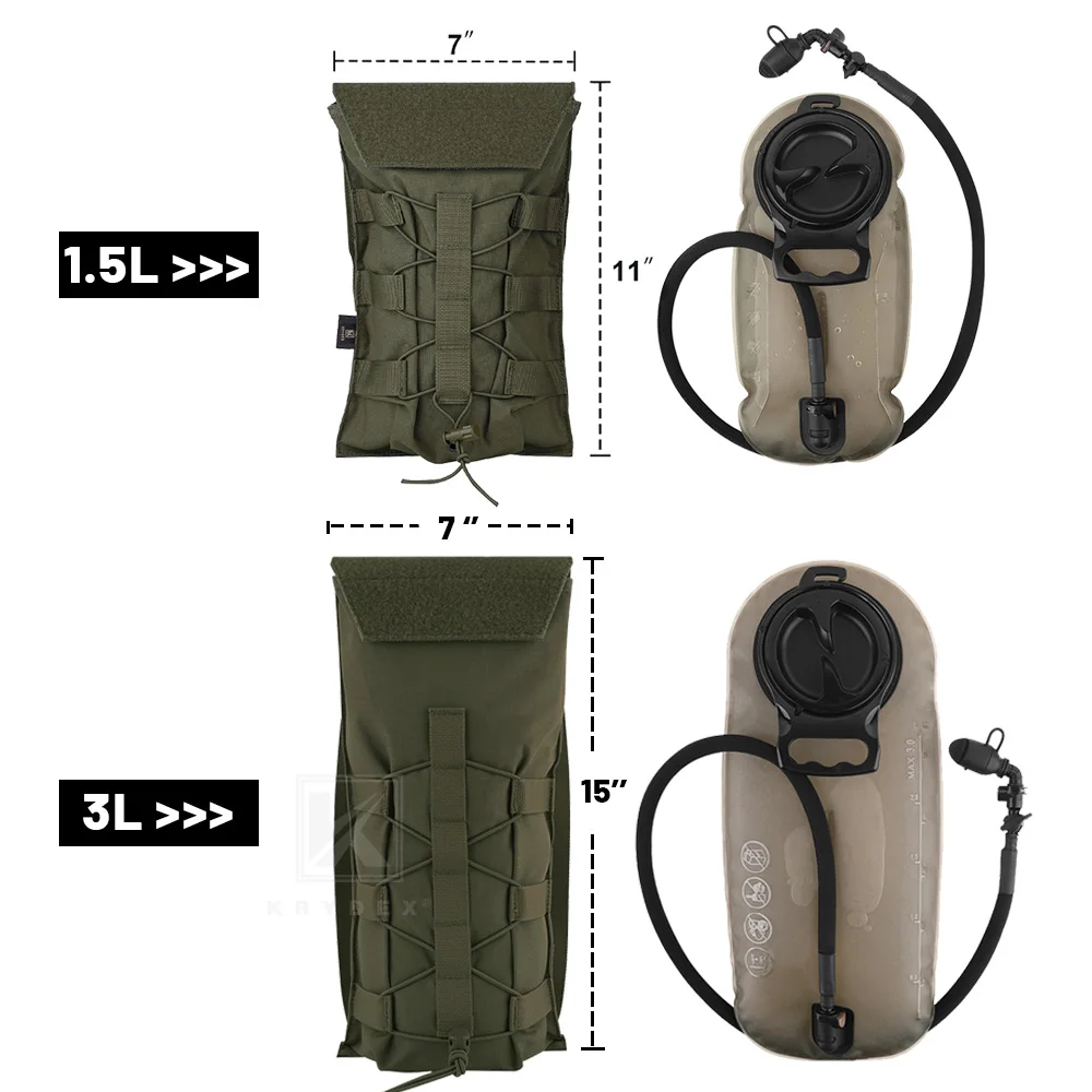 KRYDEX 500D Tactical 1.5L 3L Water Bladder Pouch Modular 100 50 Oz Hydration Carrier MOLLE Pack Bag Pouch Hunting Outdoor Gear