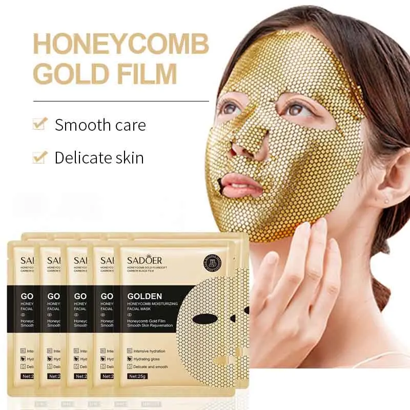 5/10pcs SADOER 24K Golden Face Mask Moisturizing Face skincare Firming Nourishing Smooth Skin Rejuvenation Facial Masks