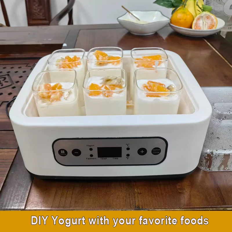 Automatic Yogurt Maker with 6 Cup Professional Adjustable Temperature Time Yogurt Maker Multi-functional Ice Cream Pudding Maker