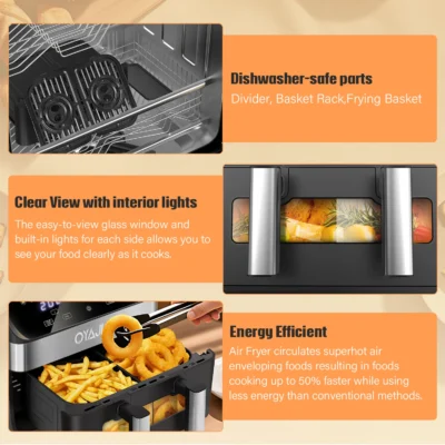 10L Air Fryer Dual Zone Digital Oven 9 Cooking Functions Oil Free 2400W SALE