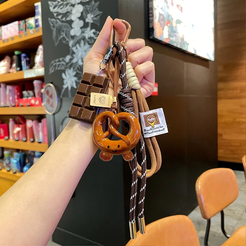 Delicate Bread Woven Rope Keychain Chocolate Anti-lost Bread Keychain Polyester Bagel Bag Pendant Decoration Woven