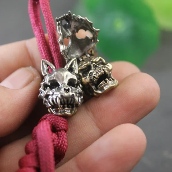 Openable Wolf Face Mask Skeleton Head Brass Knife Beads Outdoor EDC DIY Paracord Woven Lanyard Pendants Accessories Punk Charms