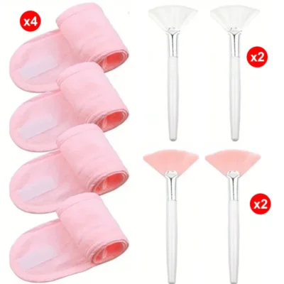 8pcs/set  Facial Brushes Fan Makeup Brushes Soft Portable Mask Brushe Spa Headband Stretchable Hair Wrap Skincare Makeup Tools