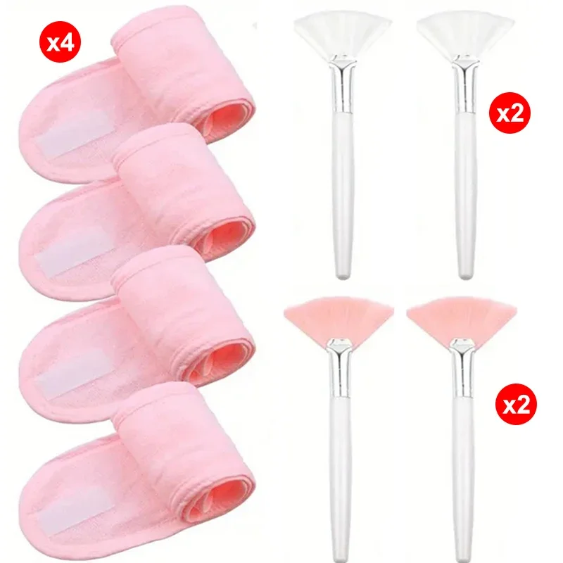 8pcs/set  Facial Brushes Fan Makeup Brushes Soft Portable Mask Brushe Spa Headband Stretchable Hair Wrap Skincare Makeup Tools