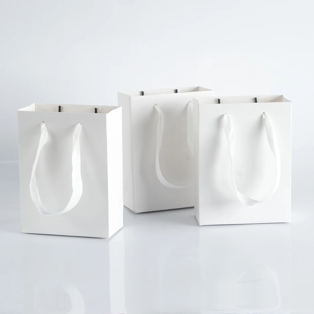 10pack Paper Bags with Ribbon Rope Kraft Handle  Take Away Wedding Birthday Party Shopping Packaging Bag Packaging