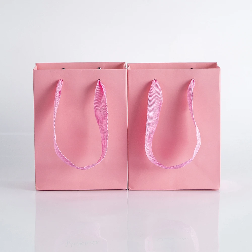 10pack Paper Bags with Ribbon Rope Kraft Handle  Take Away Wedding Birthday Party Shopping Packaging Bag Packaging