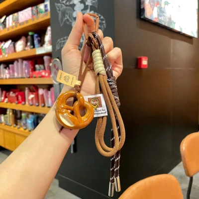 Delicate Bread Woven Rope Keychain Chocolate Anti-lost Bread Keychain Polyester Bagel Bag Pendant Decoration Woven